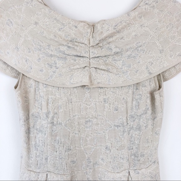 Anthropologie Moth Cream Off-Shoulder Pleat Dress - Picture 6 of 8